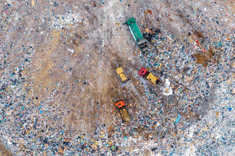 trucks-garbage-unload-garbage-to-landfill-environmental-plastic-pollution-aerial-top-view-trucks-garbage-unload-garbage-to-235573409